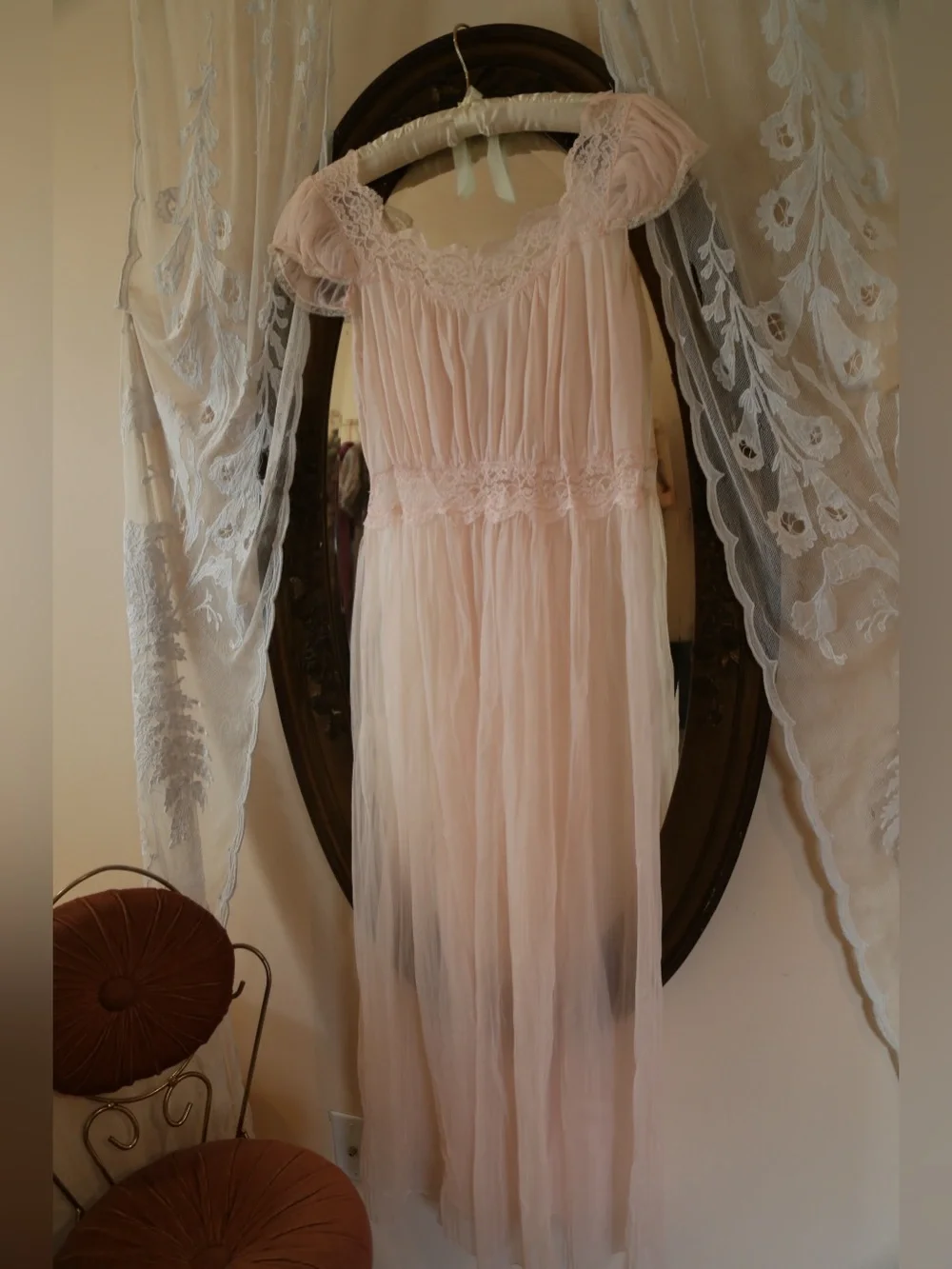 Vintage Nylon Lace Pink Nightgown - Picture 6 of 7